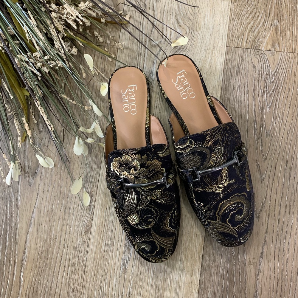 Franco Sarto Floral Brocade Tapestry Mules/slides